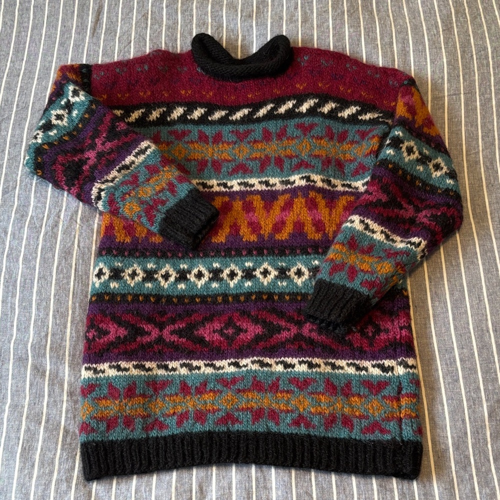 Long and Cozy Handmade Knit Multicolor Wool Sweater